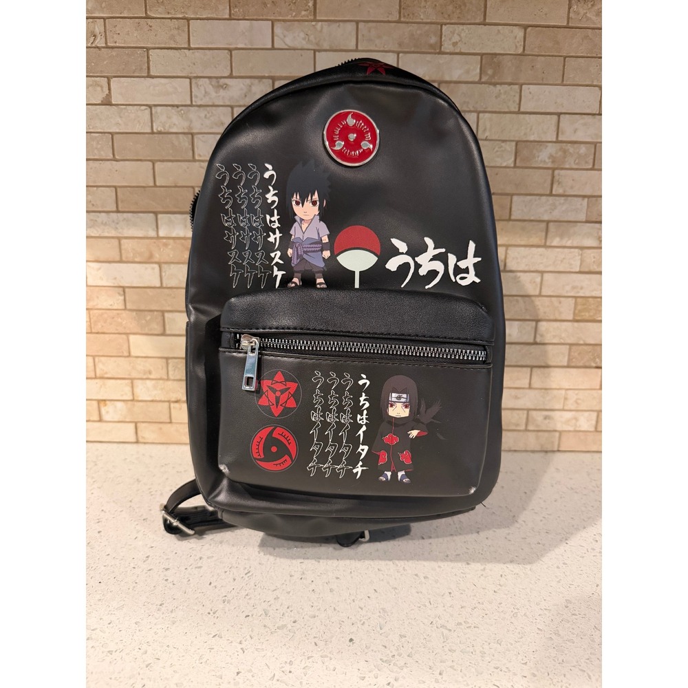 Naruto Shippuden Sasuke Uchiha Black Backpack Graphic Print Zip